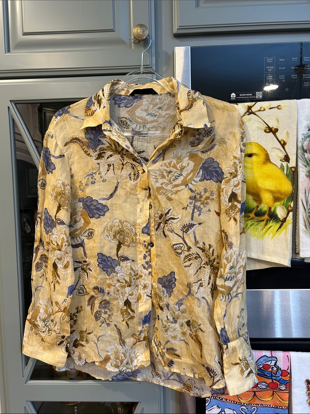 Zara Yellow Rayon Floral Button-Up Shirt XS